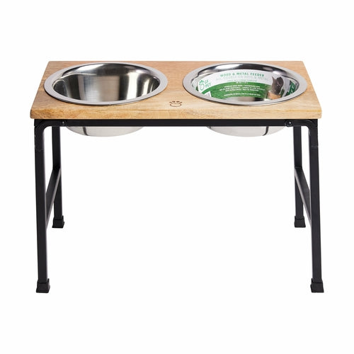 Wood & Metal Elevated Pet Feeder
